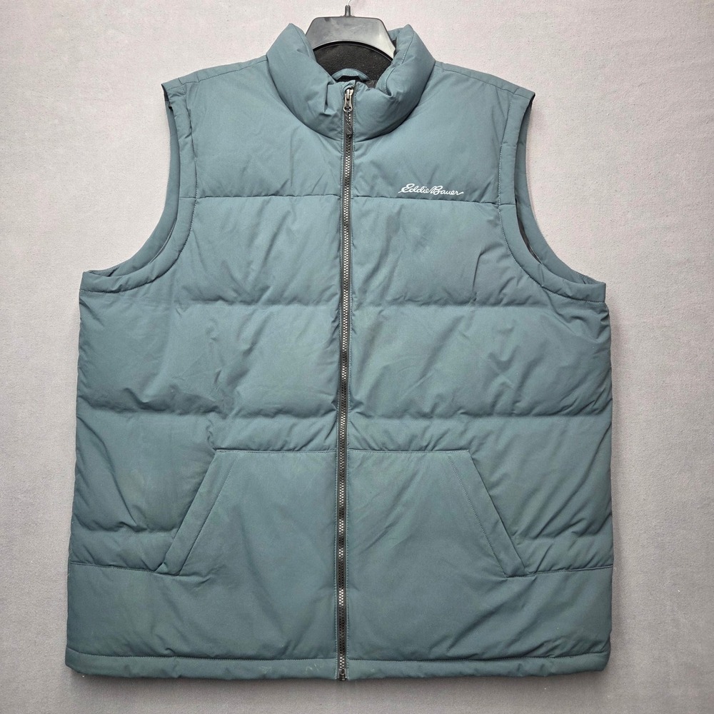 Eddie Bauer Vest Mens T2XL Tall Puffer Blue Goose Down Feather Quilted Outdoor